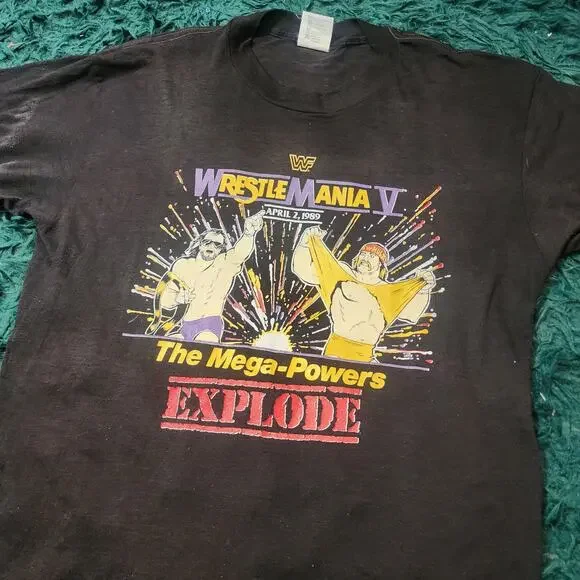 Vintage WrestleMania V Tee 1989 WWF Mega Powers Thin Single Stitch USA - Picture 3 of 7